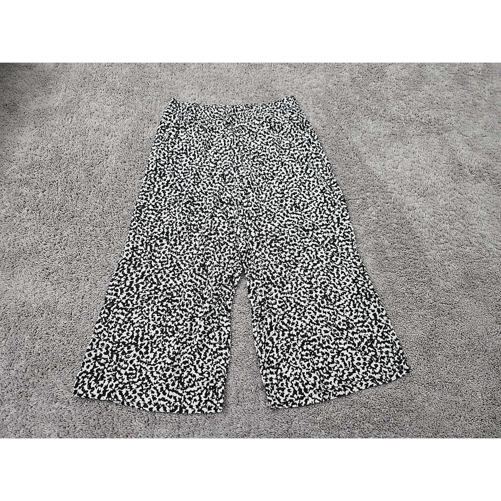 H&M Pants Womens L Black White Abstract High Rise Pull On Wide Leg Cropped